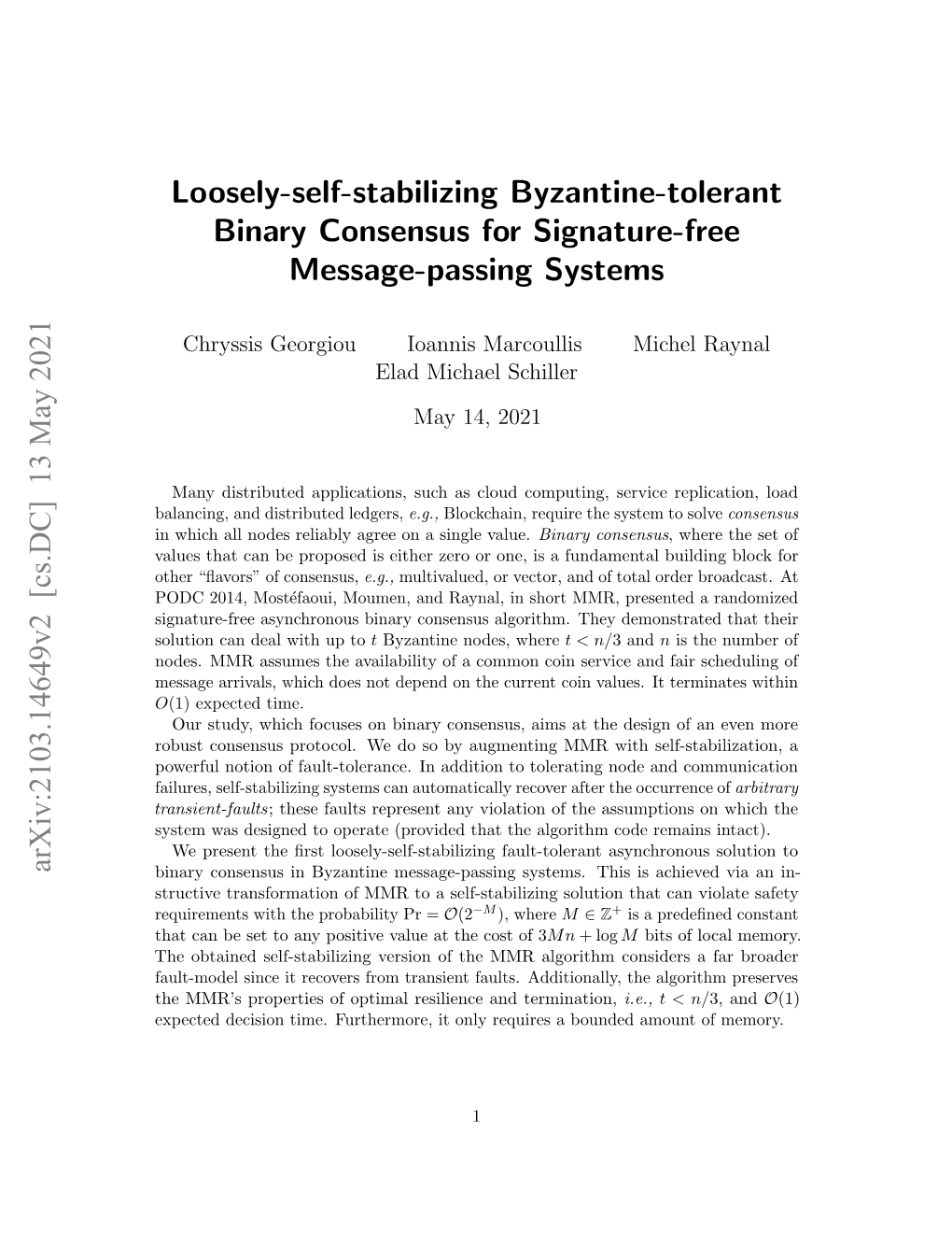 Loosely-Self-Stabilizing Byzantine-Tolerant Binary Consensus for Signature-Free Message-Passing Systems