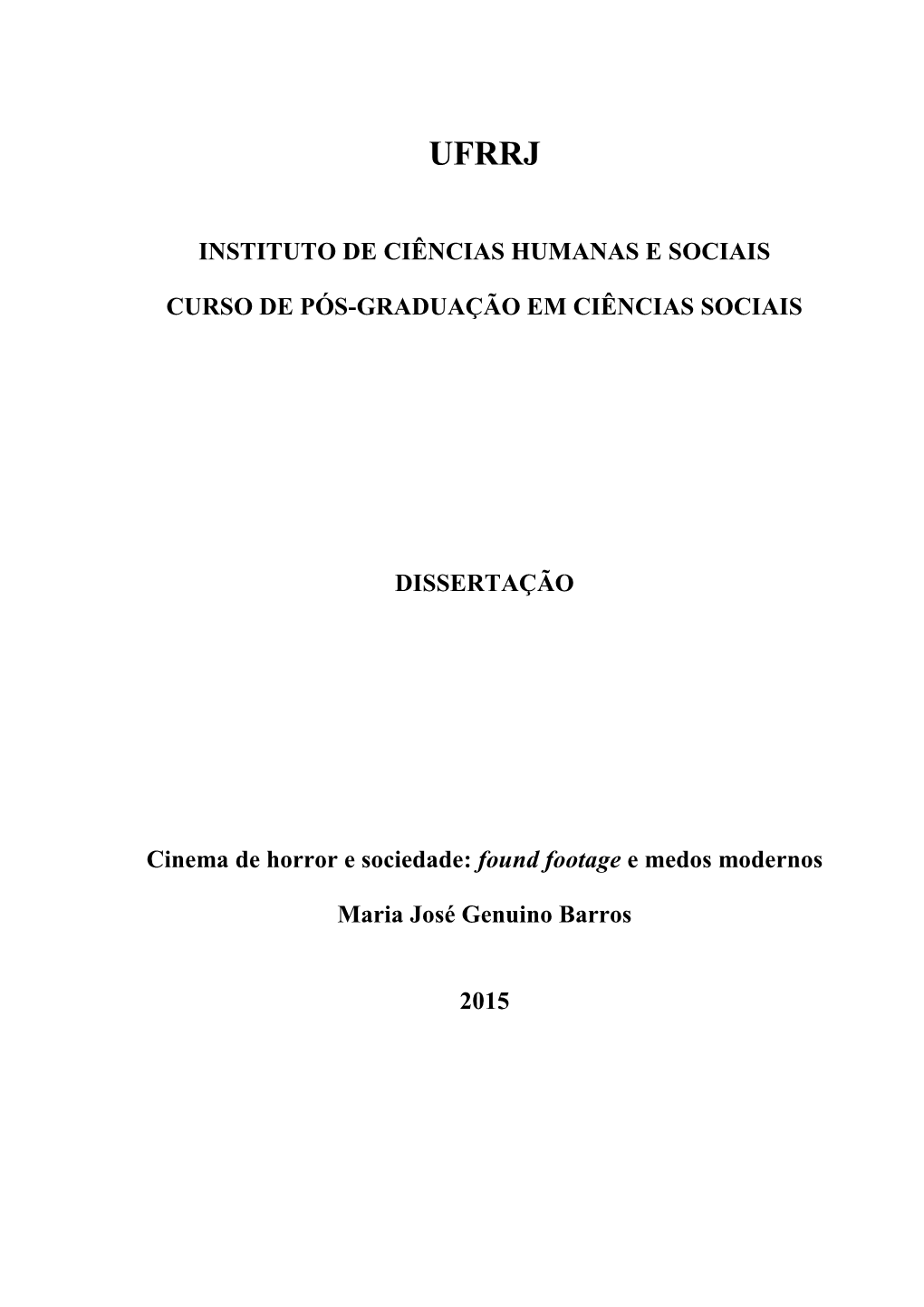 Instituto De Ciências Humanas E Sociais Curso De Pós-Graduação Em Ciências Sociais