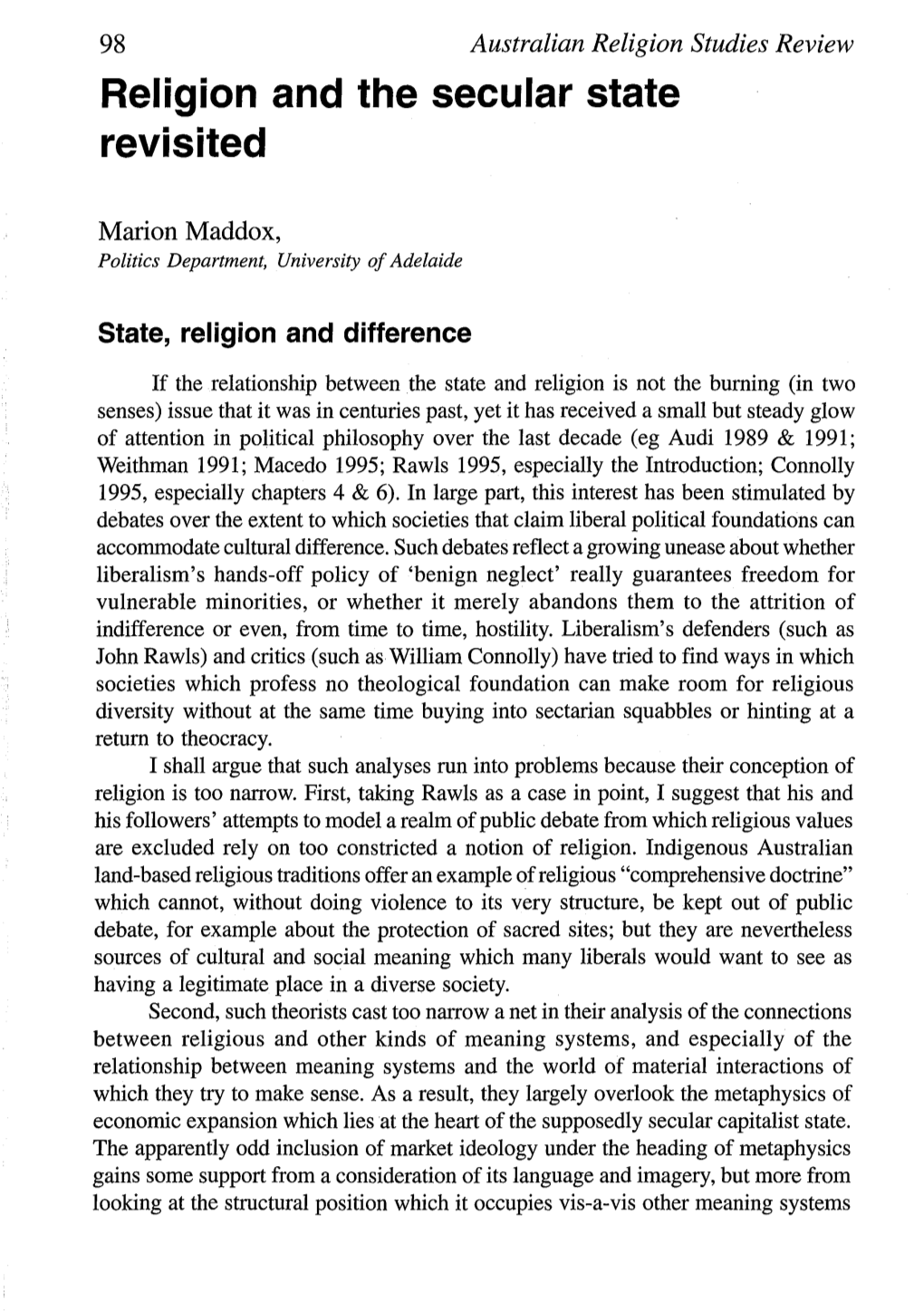 Religion and the Secular State Revisited