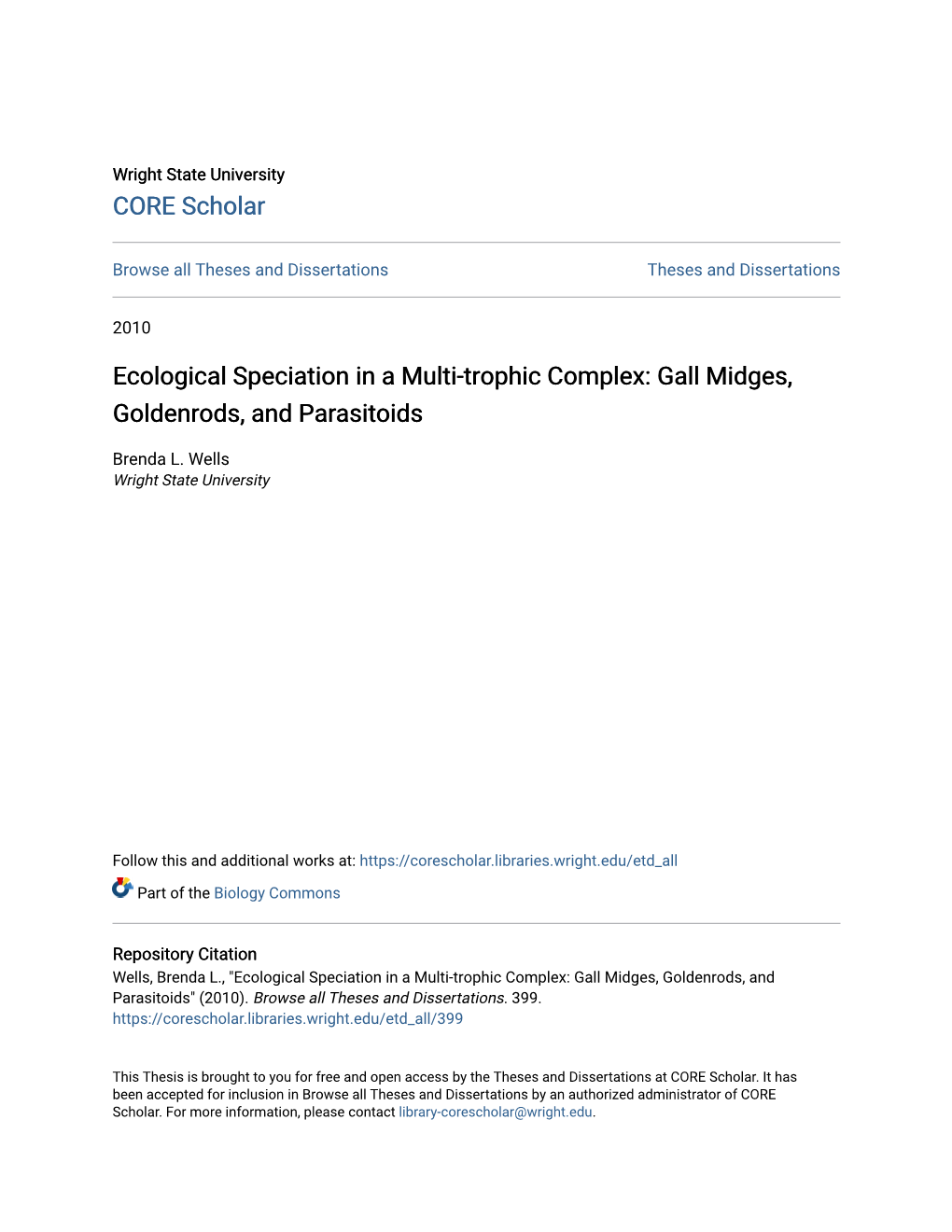 Gall Midges, Goldenrods, and Parasitoids