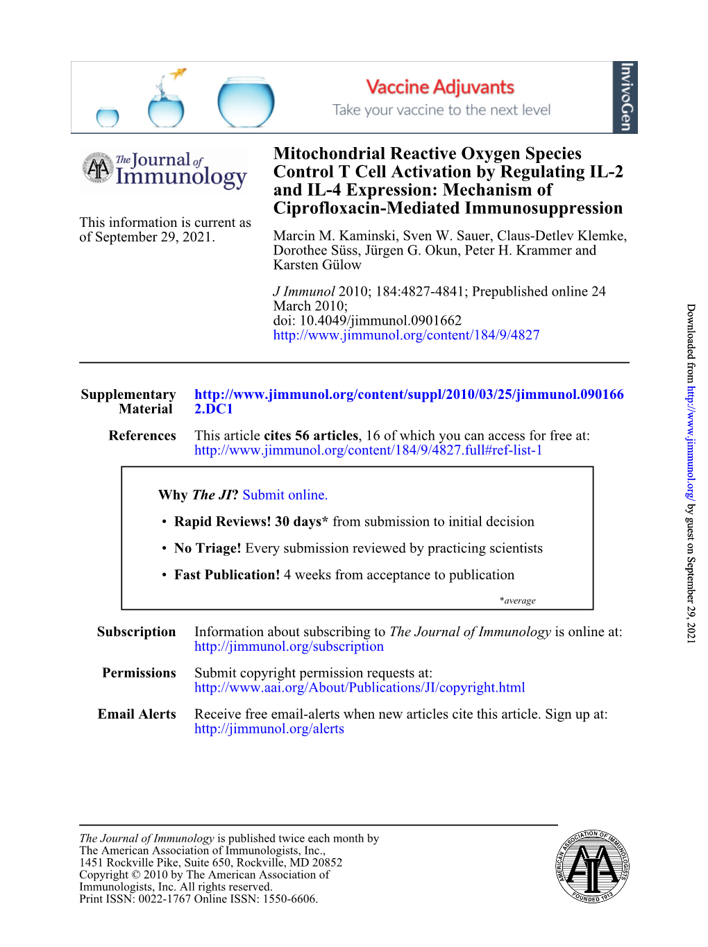 Ciprofloxacin-Mediated Immunosuppression and IL-4