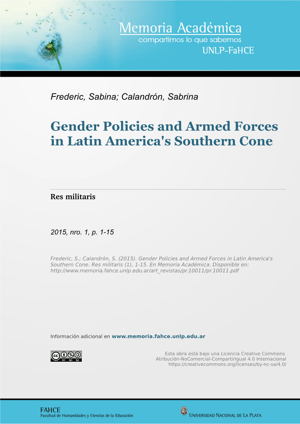 Gender Policies and Armed Forces in Latin America's Southern Cone