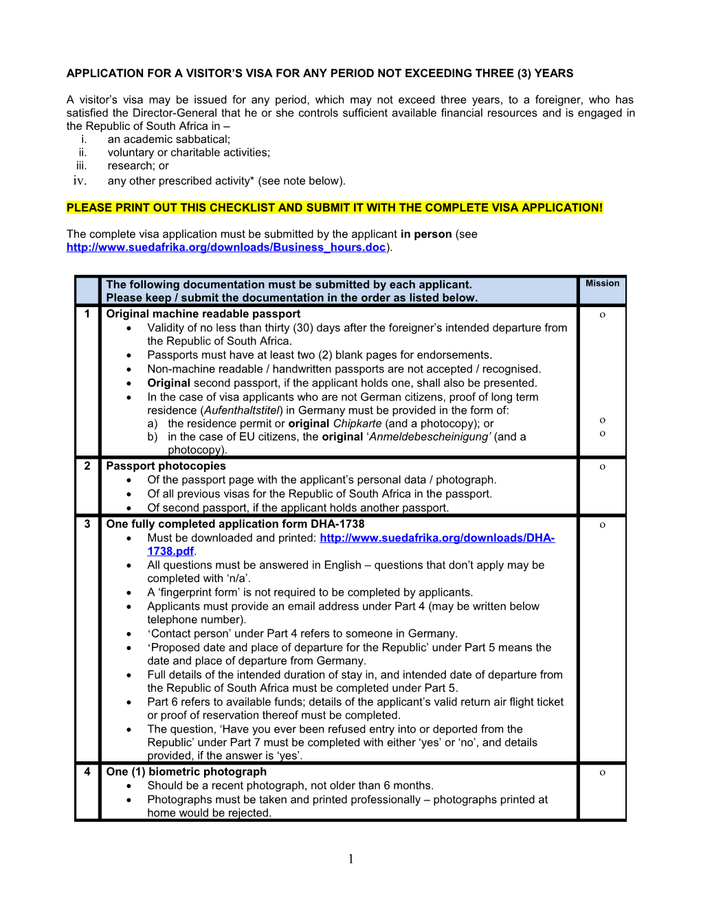 Application for a Visitor S Visa for Any Period Not Exceeding Three (3) Years