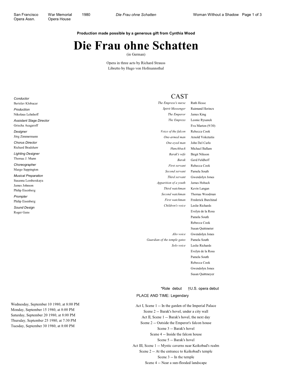 Die Frau Ohne Schatten Woman Without a Shadow Page 1 of 3 Opera Assn