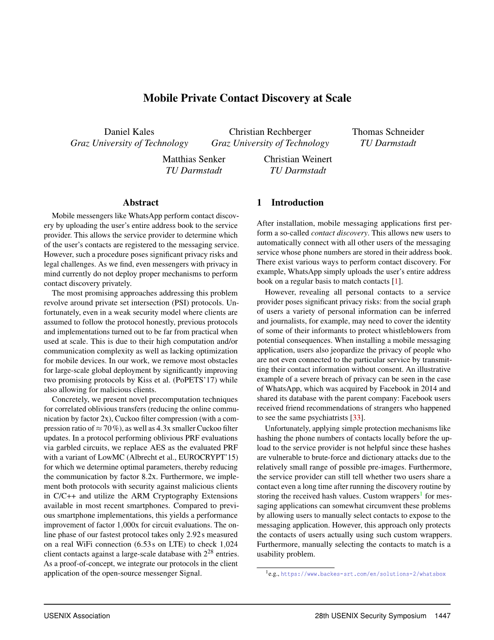 Mobile Private Contact Discovery at Scale