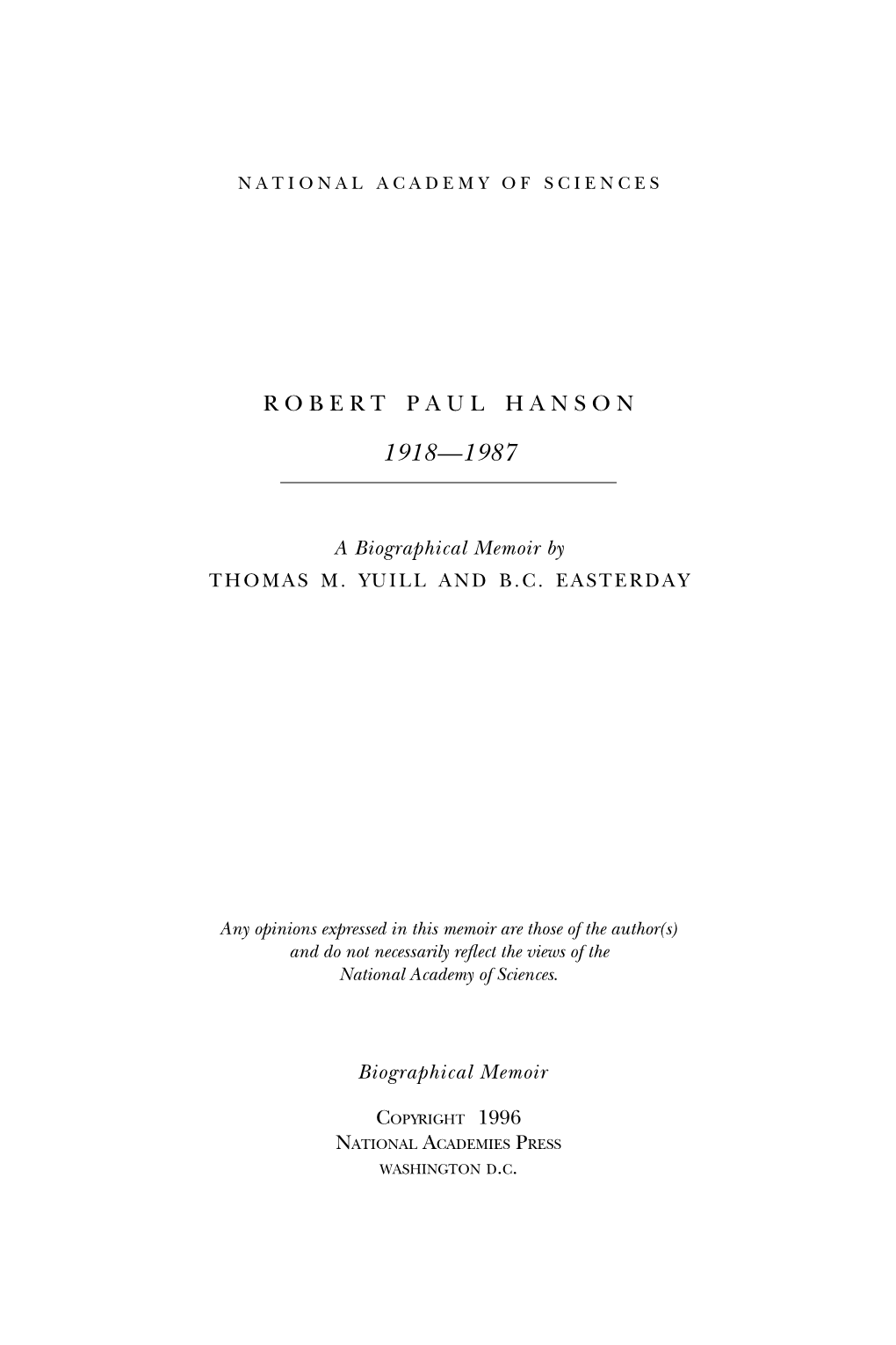 Robert Hanson Was Born on May 14, 1918, in Sarona, Wisconsin