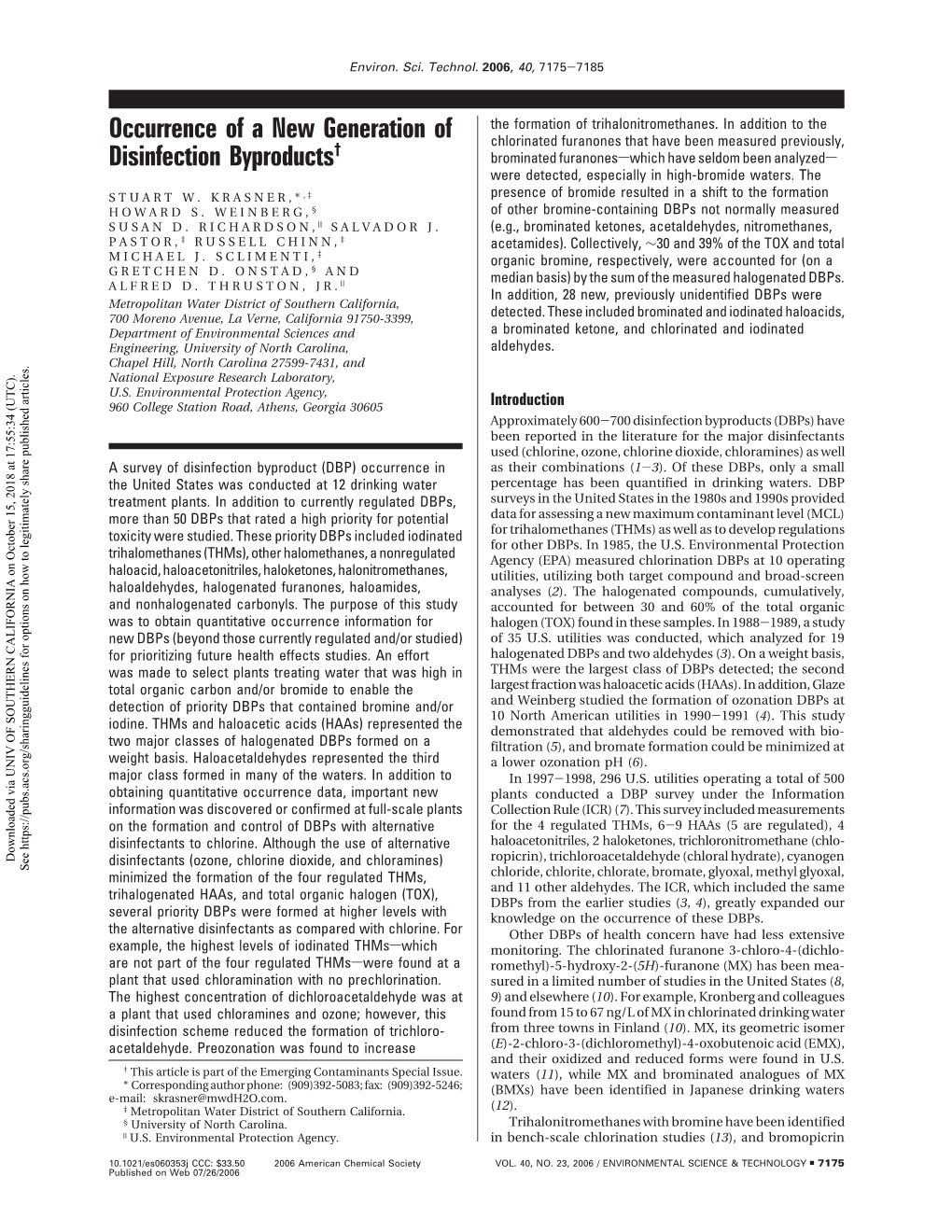 Occurrence of a New Generation of Disinfection Byproducts