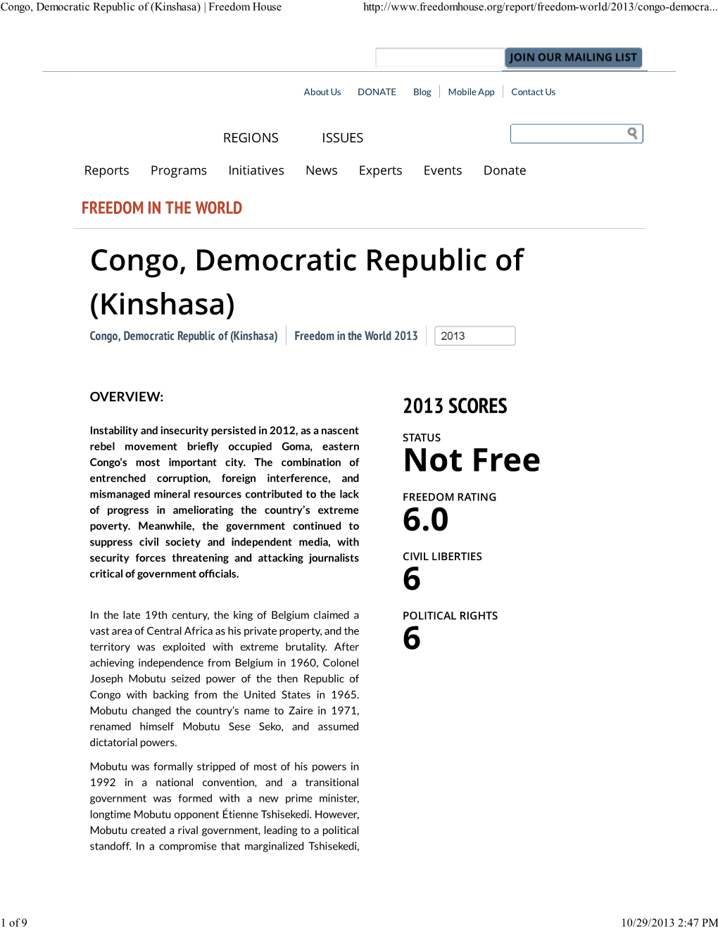 Congo, Democratic Republic of (Kinshasa) | Freedom House