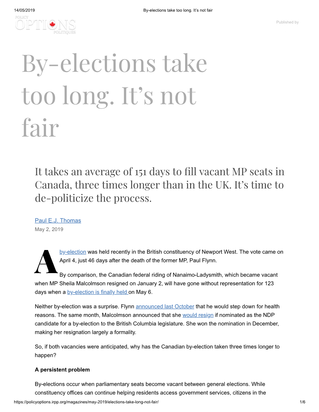 By-Elections Take Too Long. It's Not Fair