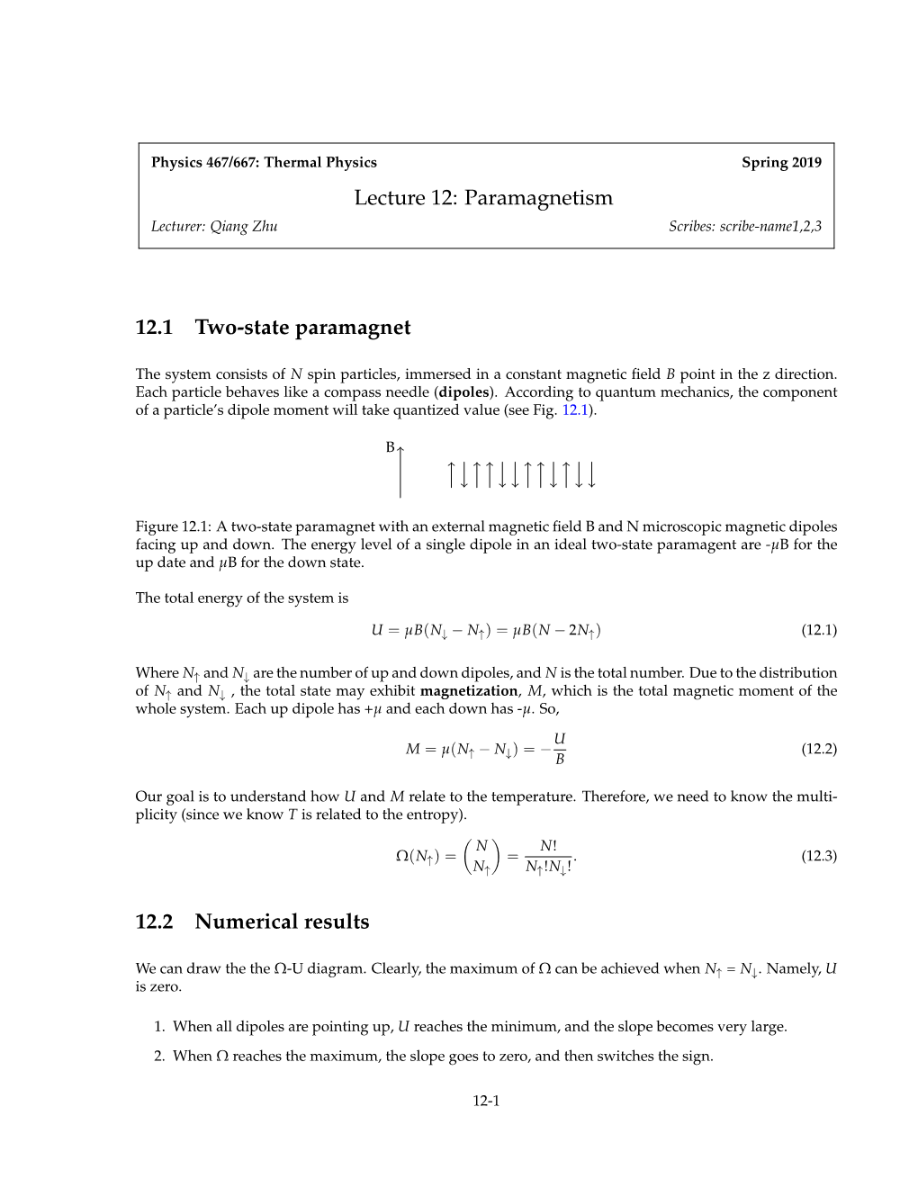 Lecture 12: Paramagnetism 12.1 Two-State