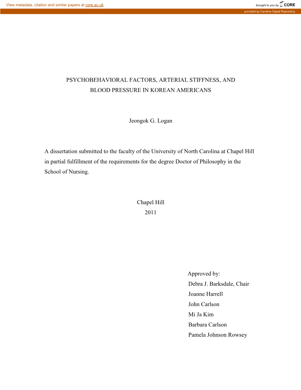 Psychobehavioral Factors, Arterial Stiffness, and Blood Pressure in Korean Americans