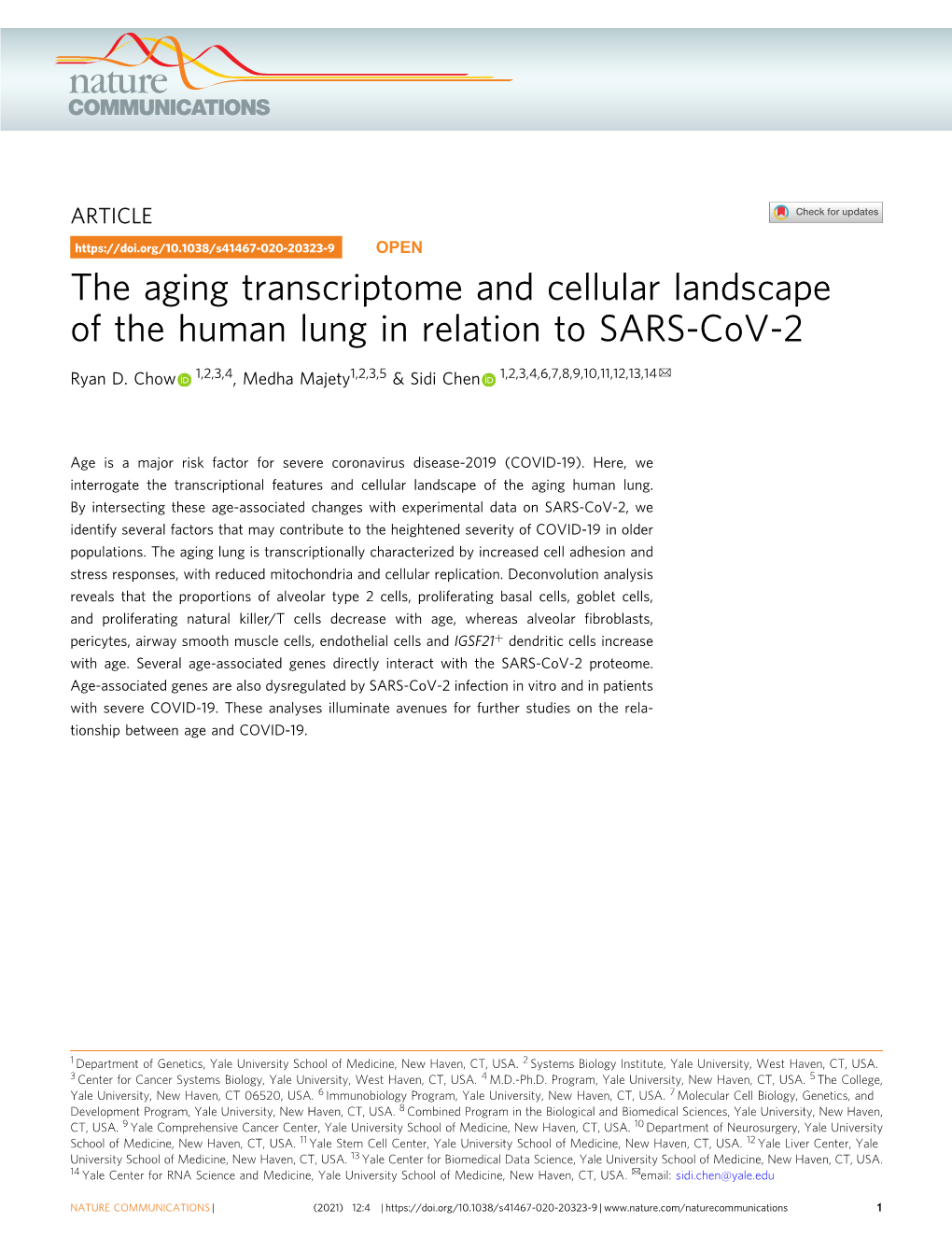 The Aging Transcriptome and Cellular Landscape of the Human Lung in Relation to SARS-Cov-2 ✉ Ryan D
