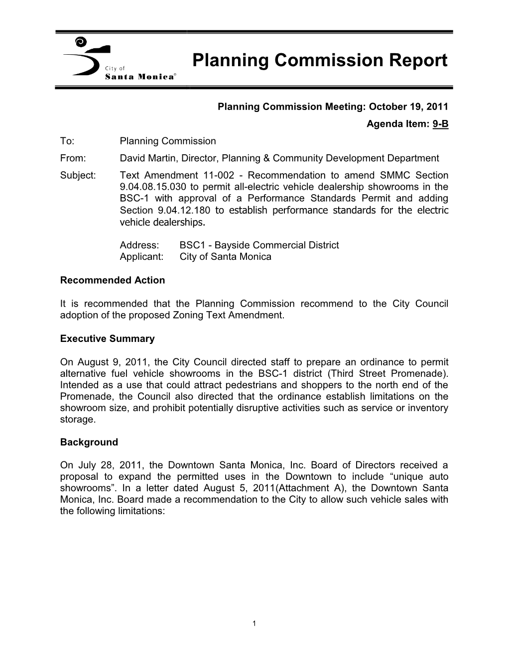 Planning Commission Report