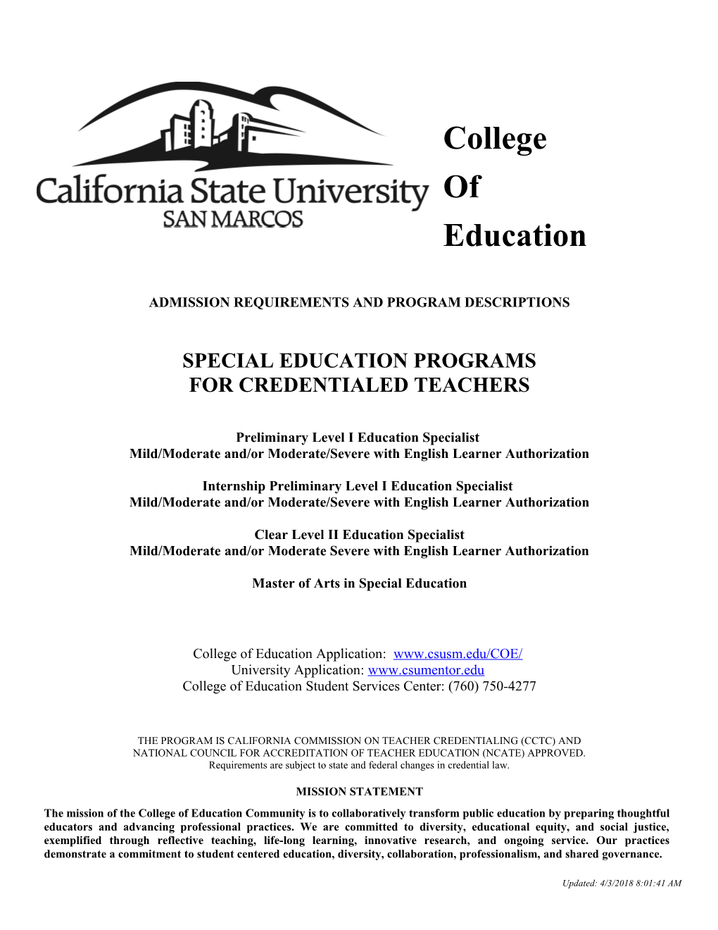 Special Education Advanced Credential/Masters Brochure