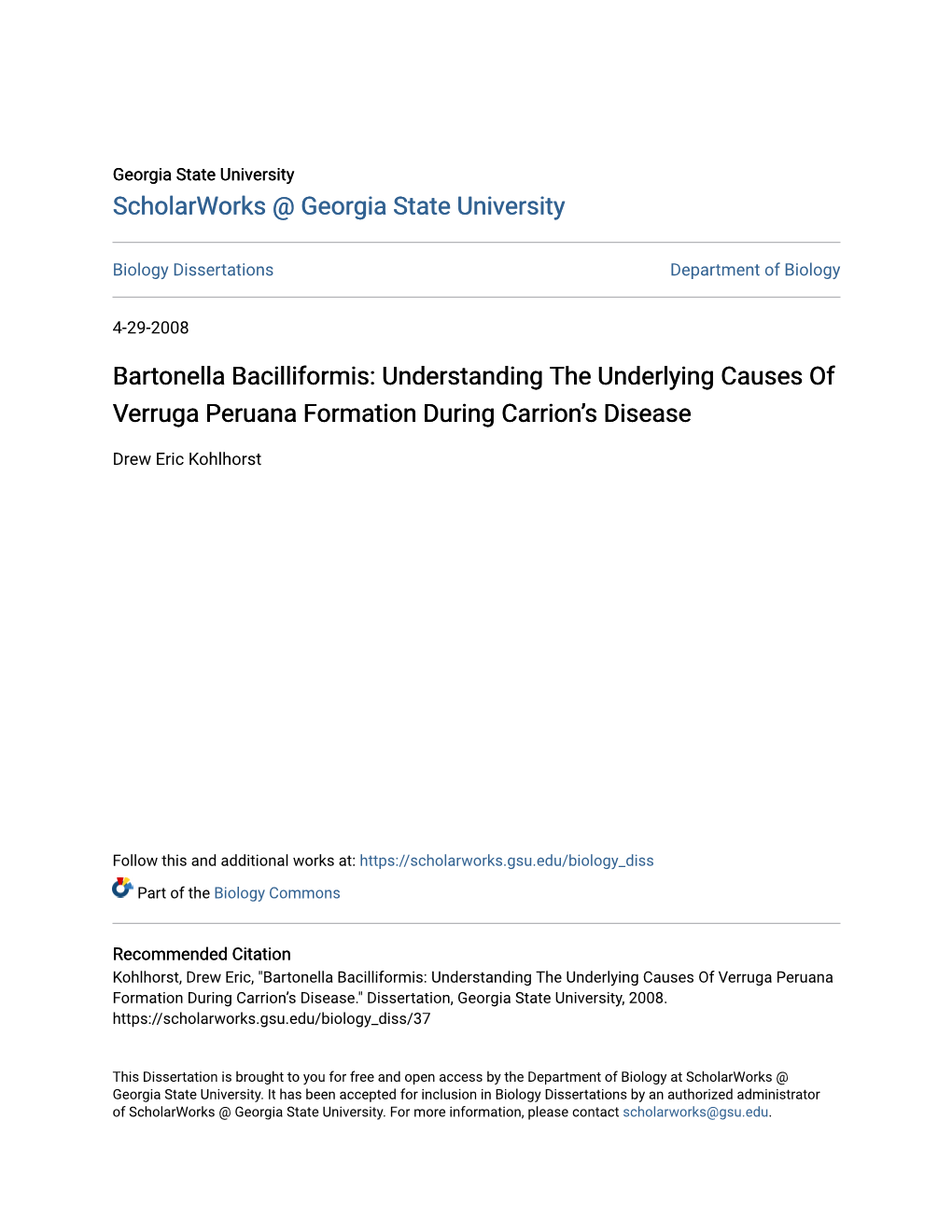 Bartonella Bacilliformis: Understanding the Underlying Causes of Verruga Peruana Formation During Carrion’S Disease