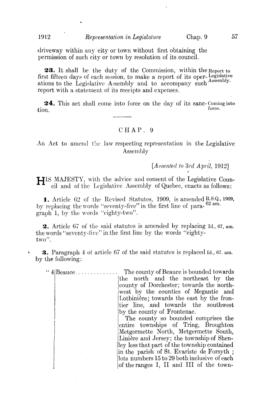 1912 Representation in Legislature Chap. 9 •Driveway Within Any City Or