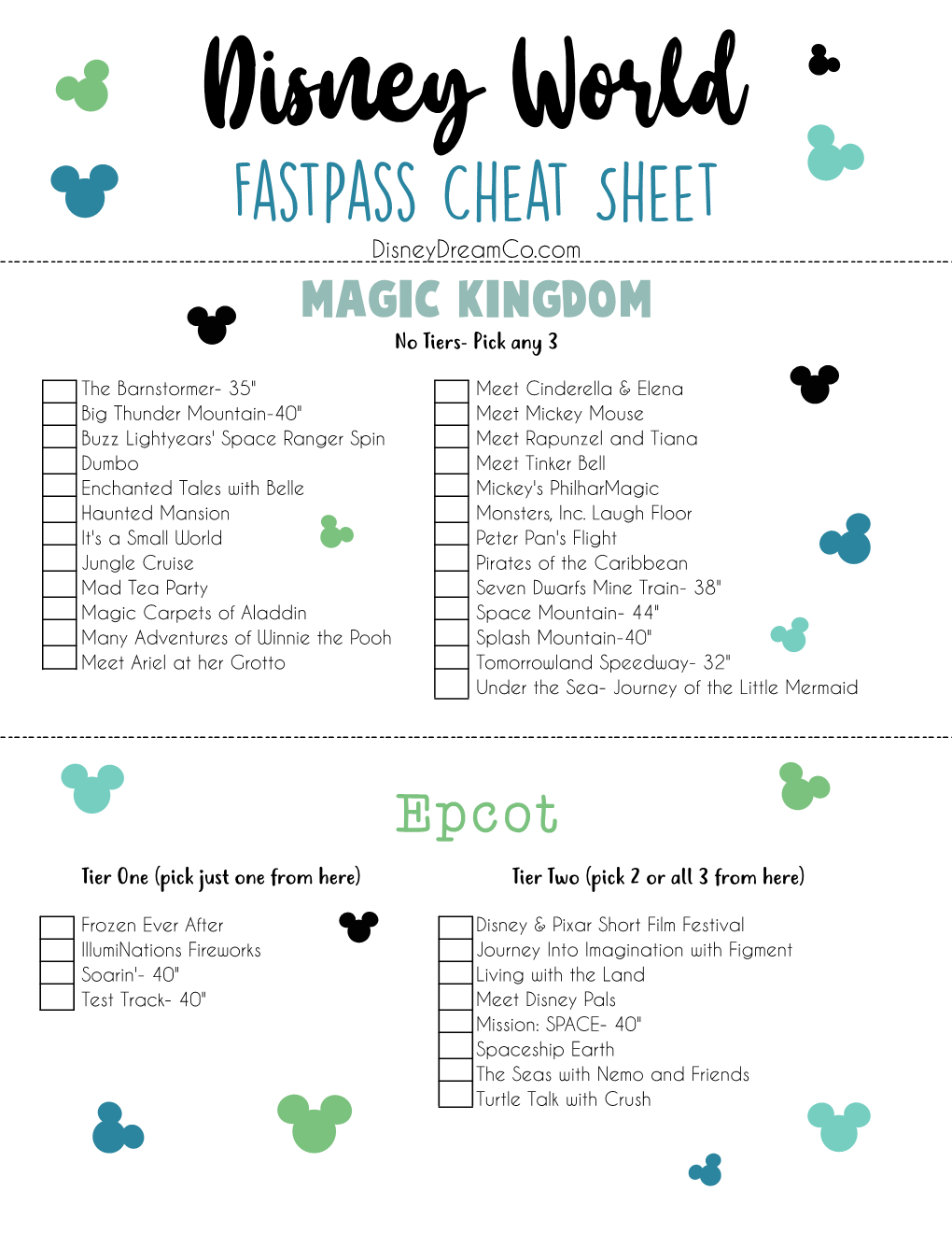 Fastpass Cheat Sheet Disneydreamco.Com