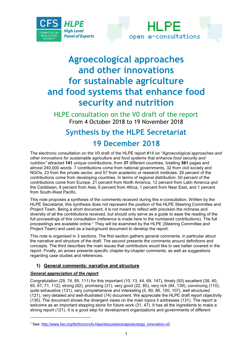 Agroecological Approaches and Other Innovations for Sustainable