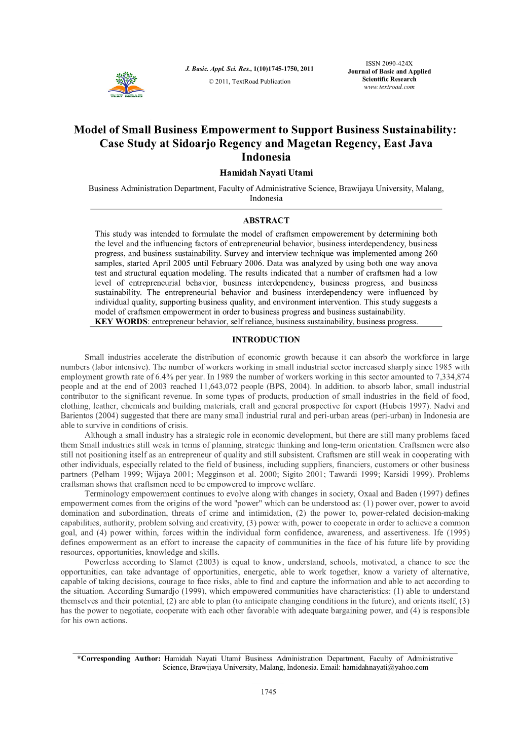 Model of Small Business Empowerment to Support Business Sustainability: Case Study at Sidoarjo Regency and Magetan Regency, East Java Indonesia