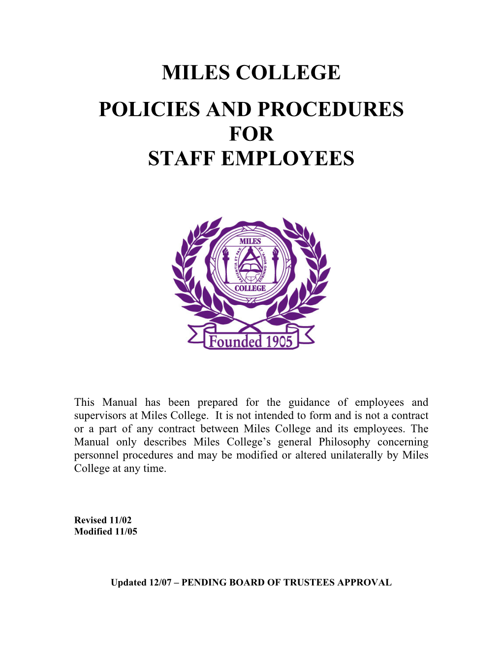 Miles College Policies and Procedures for Staff Employees