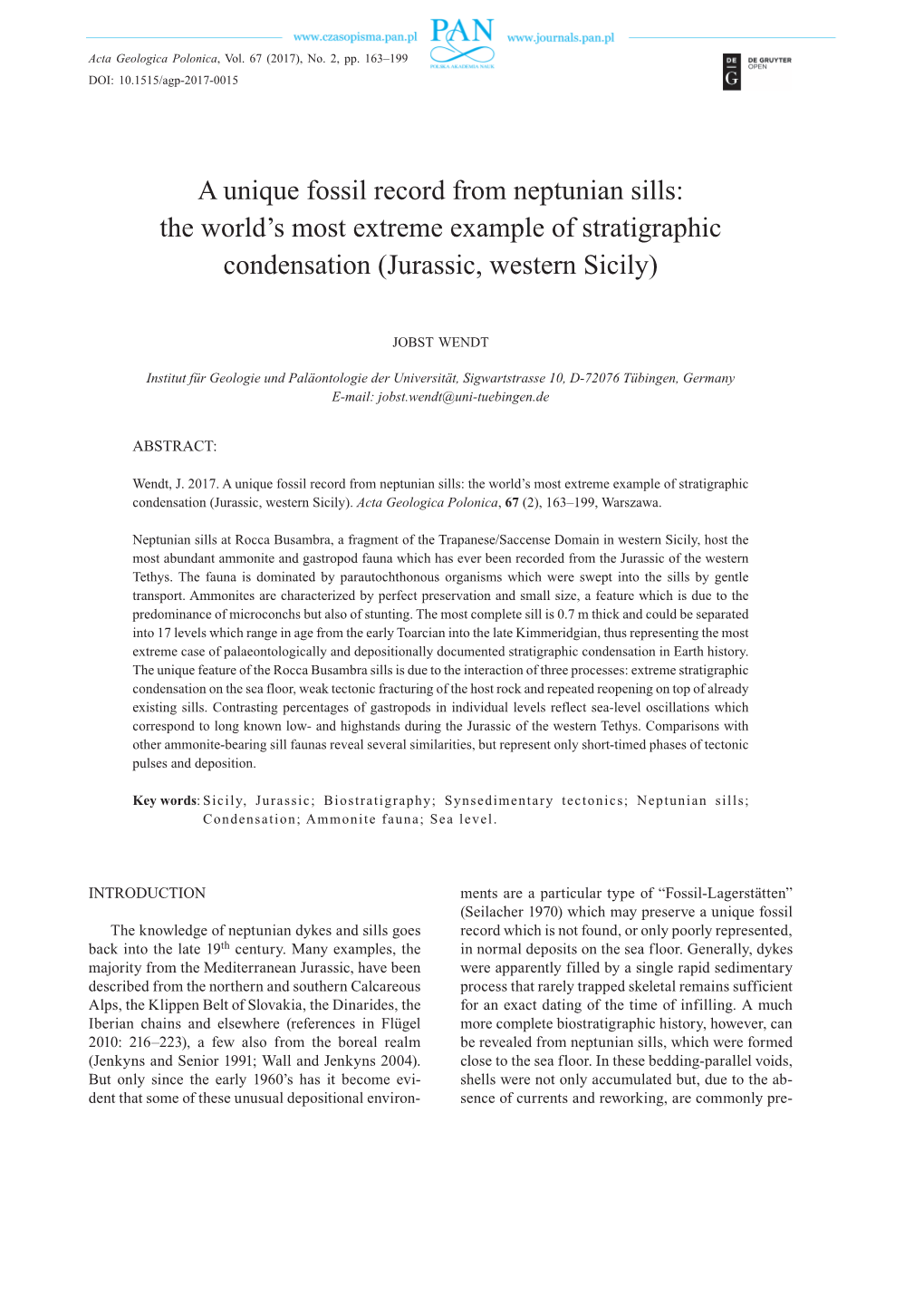 A Unique Fossil Record from Neptunian Sills: the World's Most Extreme Example of Stratigraphic Condensation (Jurassic, Western