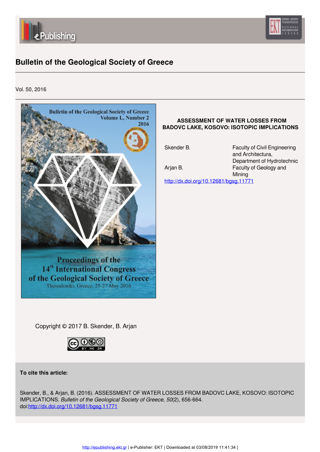 Assessment of Water Losses from Badovc Lake, Kosovo: Isotopic Implications