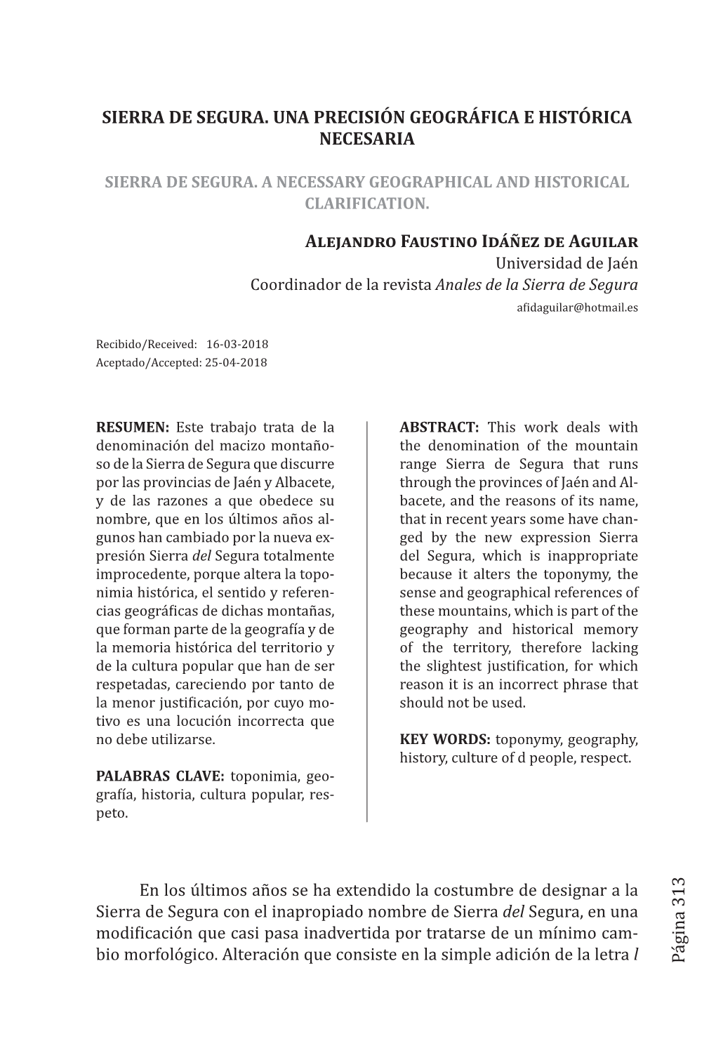 Sierra De Segura. Una Precisión Geográfica E Histórica Necesaria