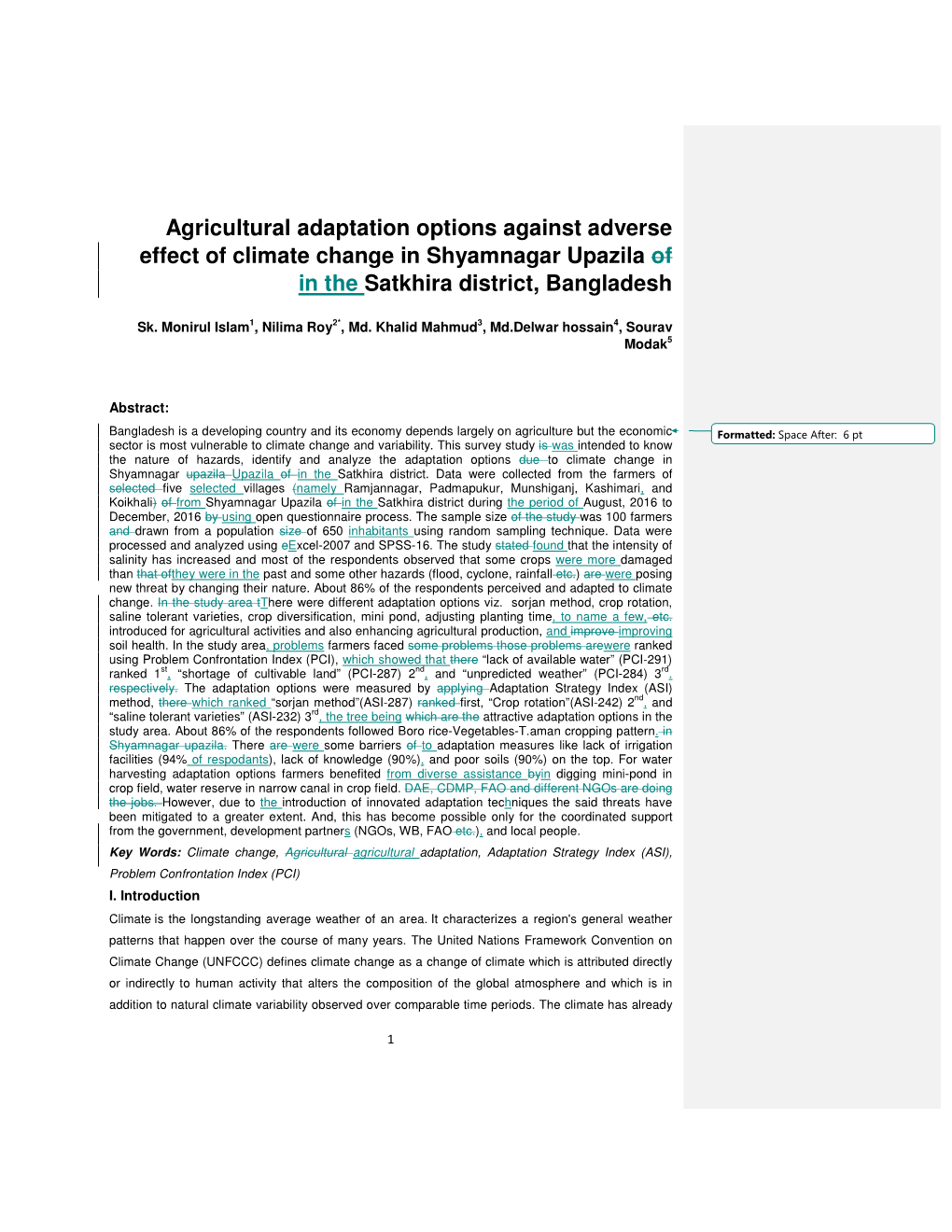 Agricultural Adaptation Options Against Adverse Effect of Climate Change in Shyamnagar Upazila of in the Satkhira District, Bangladesh