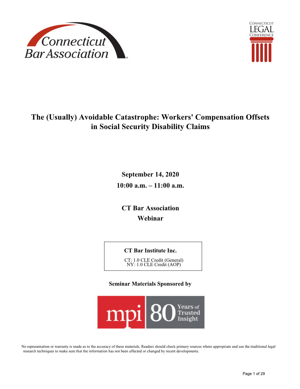 Workers' Compensation Offsets in Social Security Disability Claims (2020CLC‐WP03)