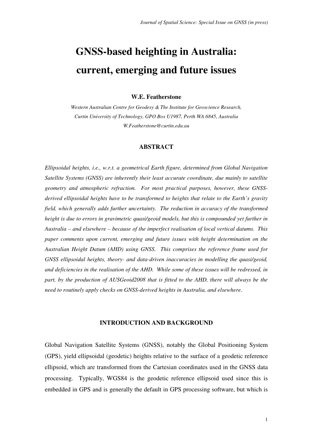 GNSS-Based Heighting in Australia: Current, Emerging and Future Issues