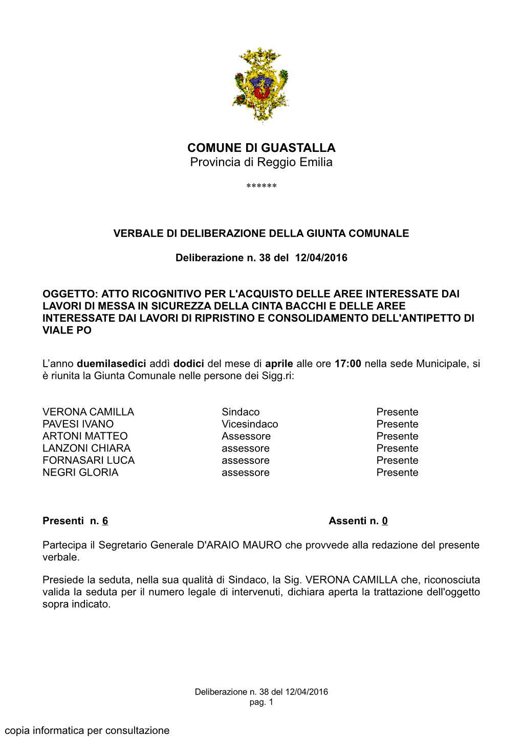 COMUNE DI GUASTALLA Provincia Di Reggio Emilia