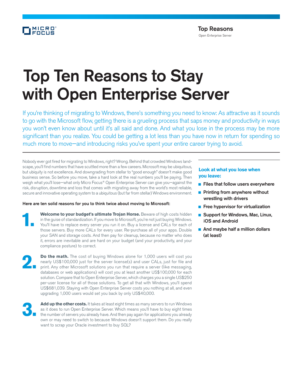 Top Ten Reasons to Stay with Open Enterprise Server