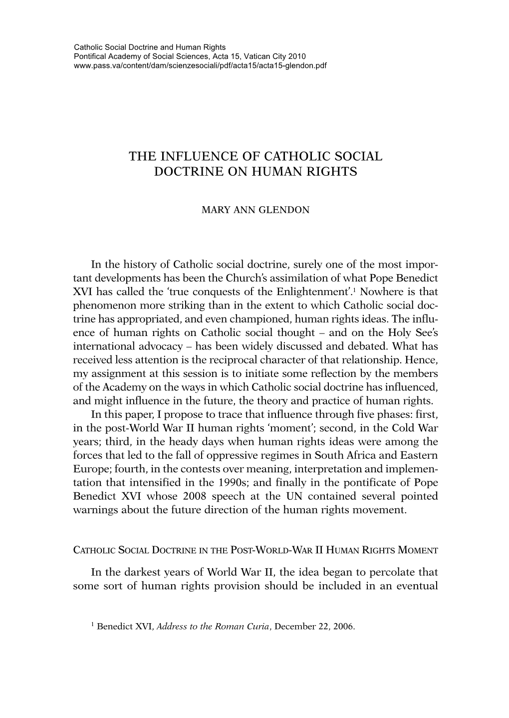 The Influence of Catholic Social Doctrine on Human Rights