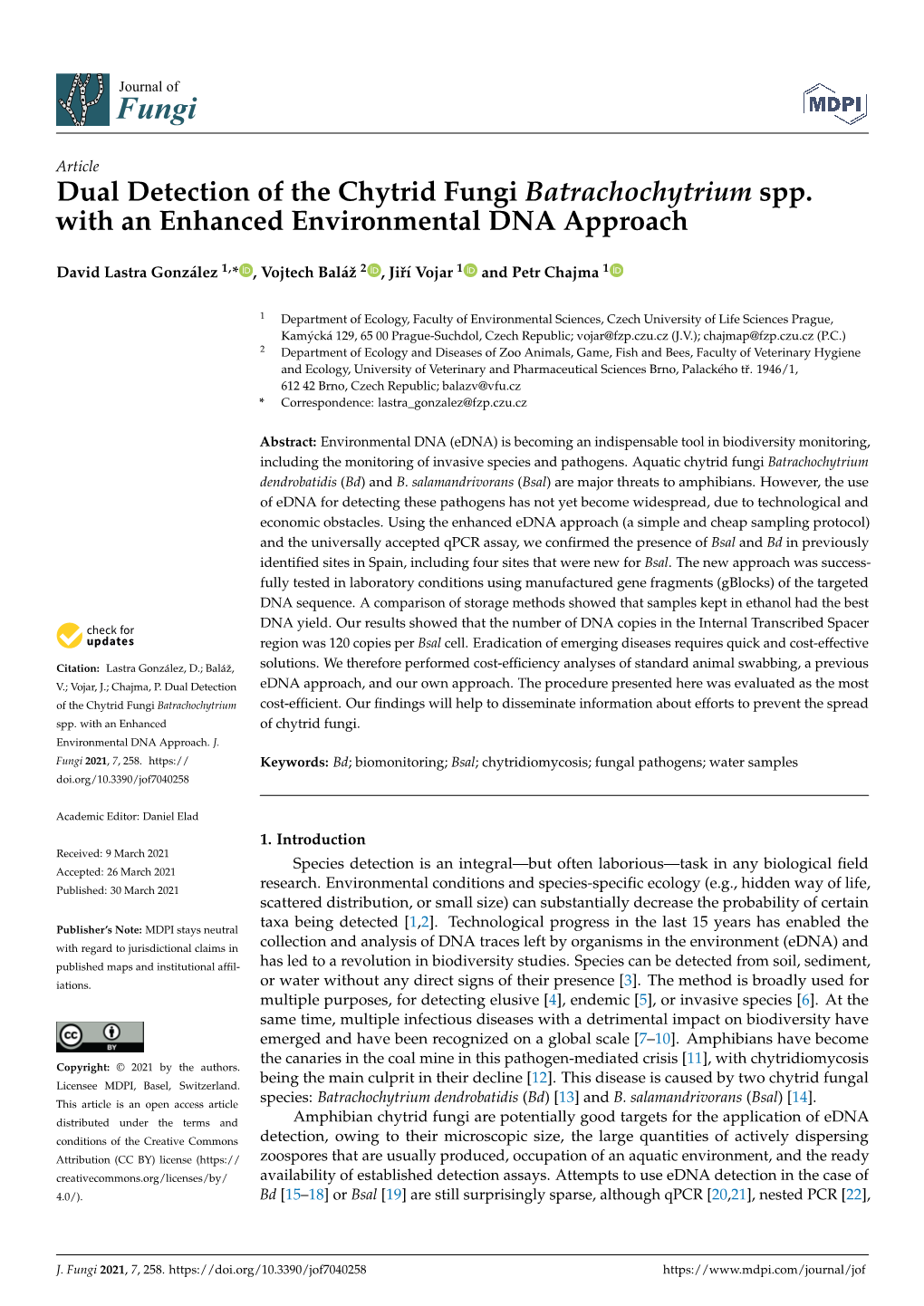 Dual Detection of the Chytrid Fungi Batrachochytrium Spp. with an Enhanced Environmental DNA Approach