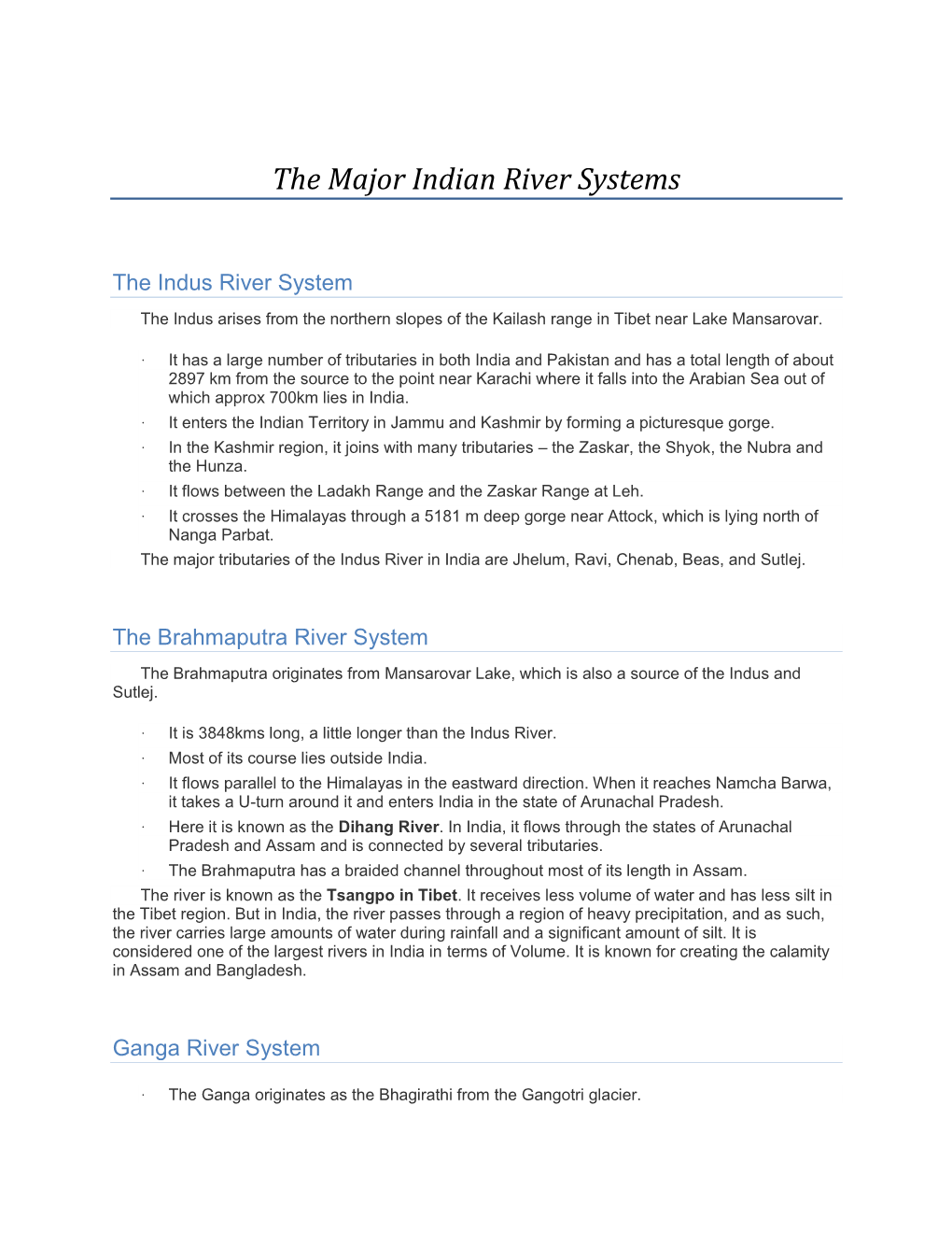 The Major Indian River Systems