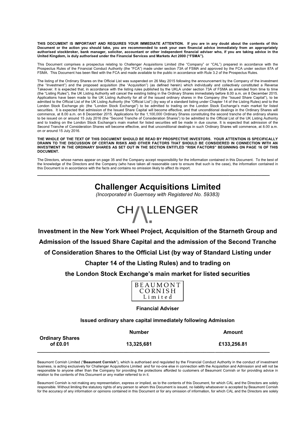 Challenger Acquisitions Limited