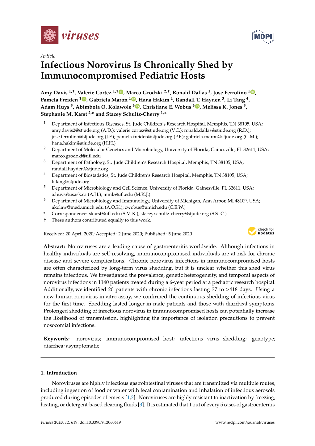 Infectious Norovirus Is Chronically Shed by Immunocompromised Pediatric Hosts
