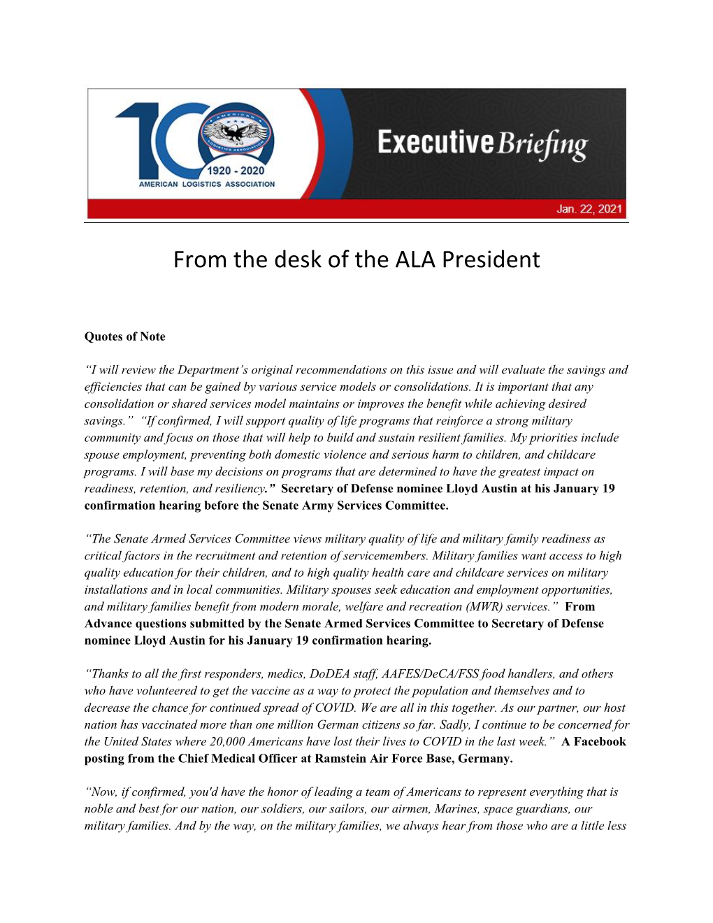 From the Desk of the ALA President