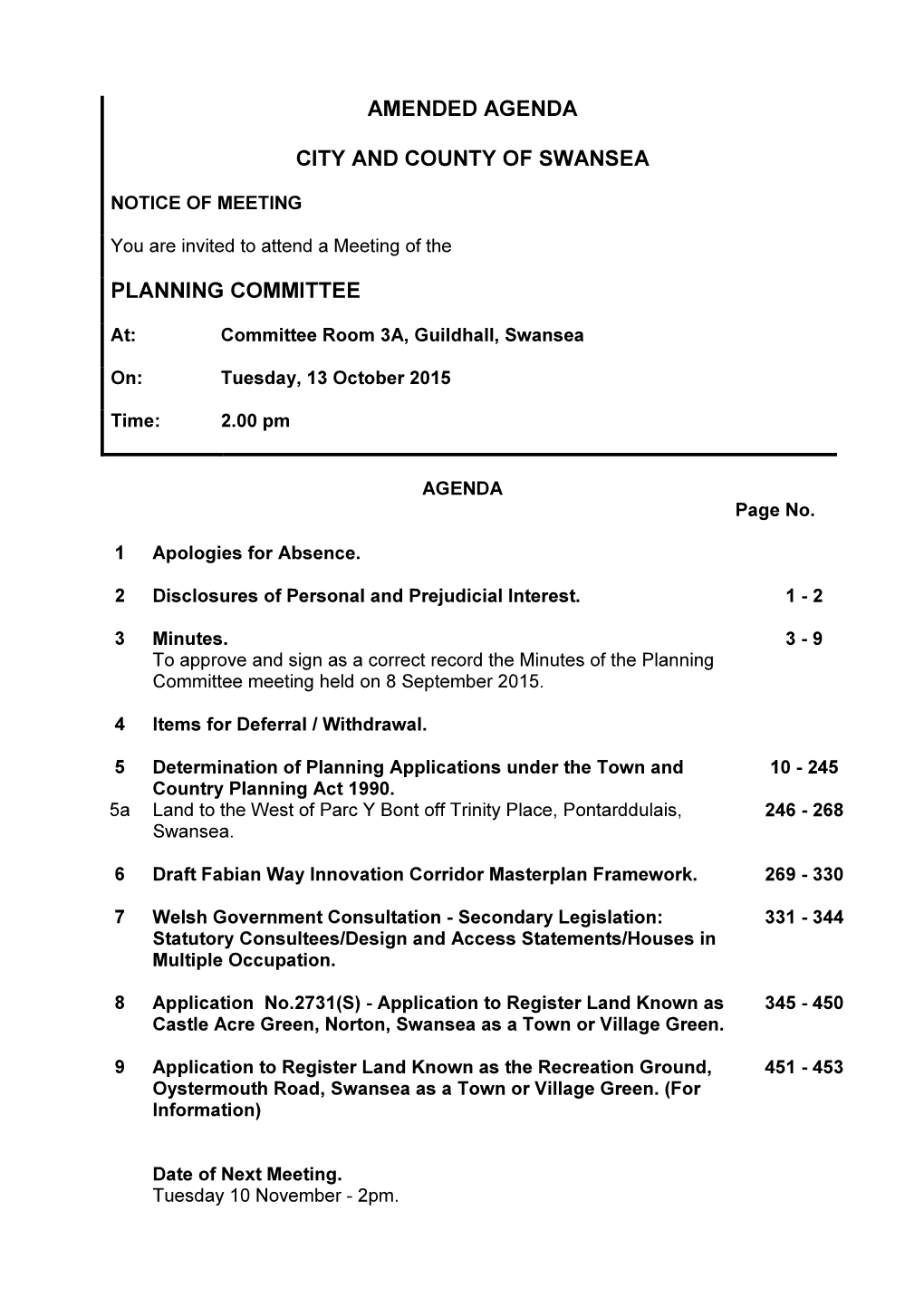 (Public Pack)Agenda Document for Planning Committee, 13/10/2015