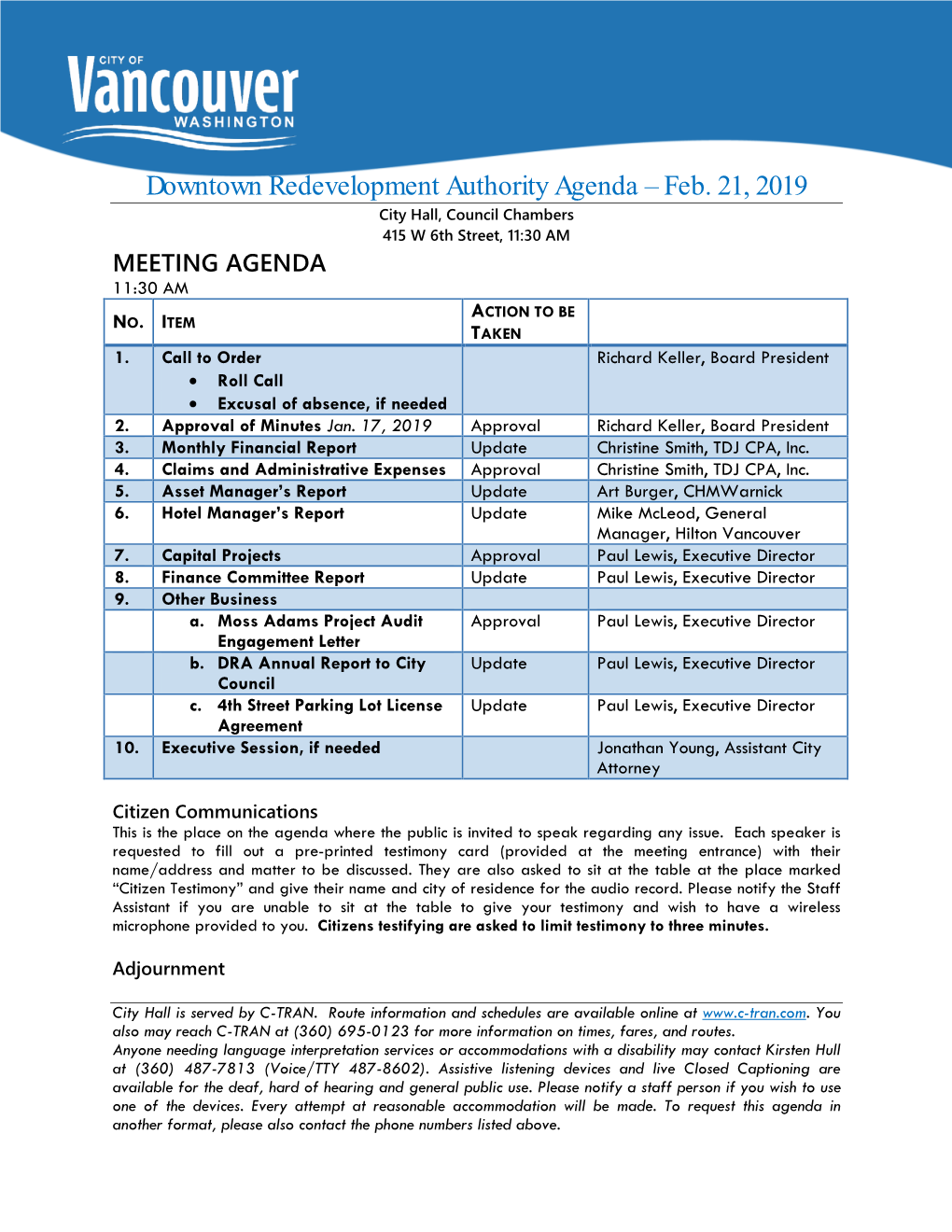 Downtown Redevelopment Authority Agenda – Feb