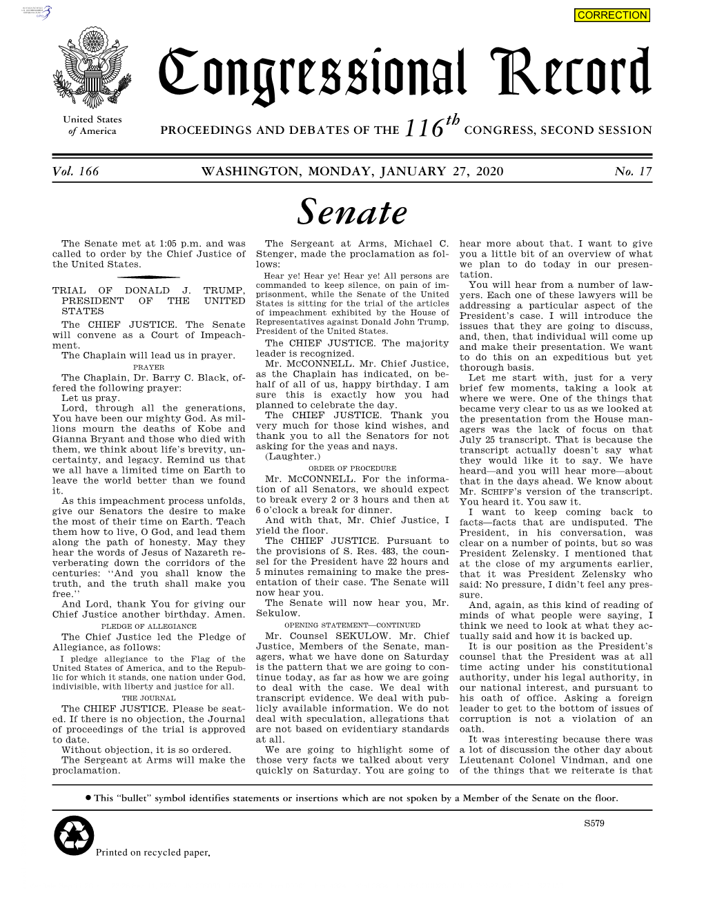 Congressional Record United States Th of America PROCEEDINGS and DEBATES of the 116 CONGRESS, SECOND SESSION