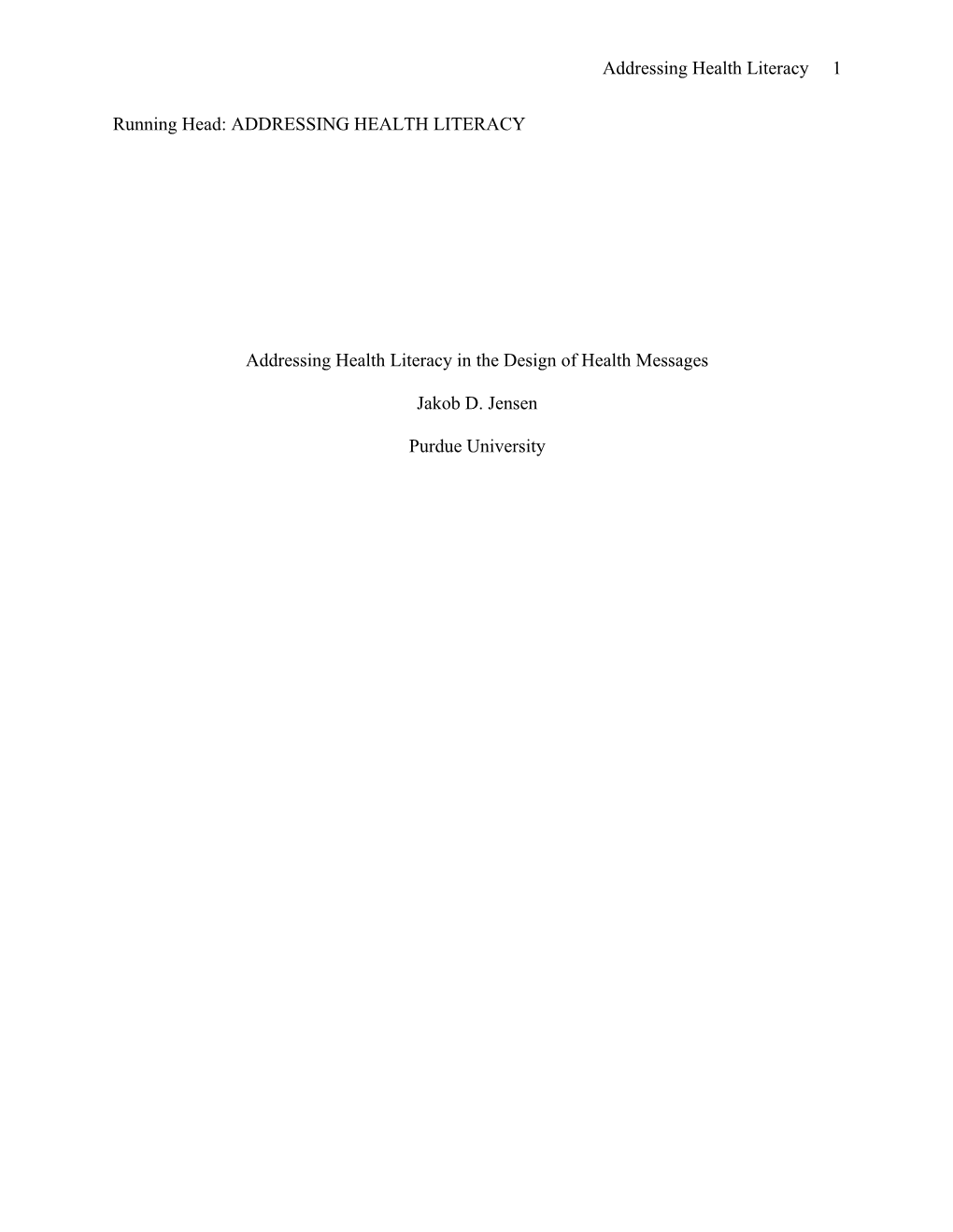 Running Head: ADDRESSING HEALTH LITERACY