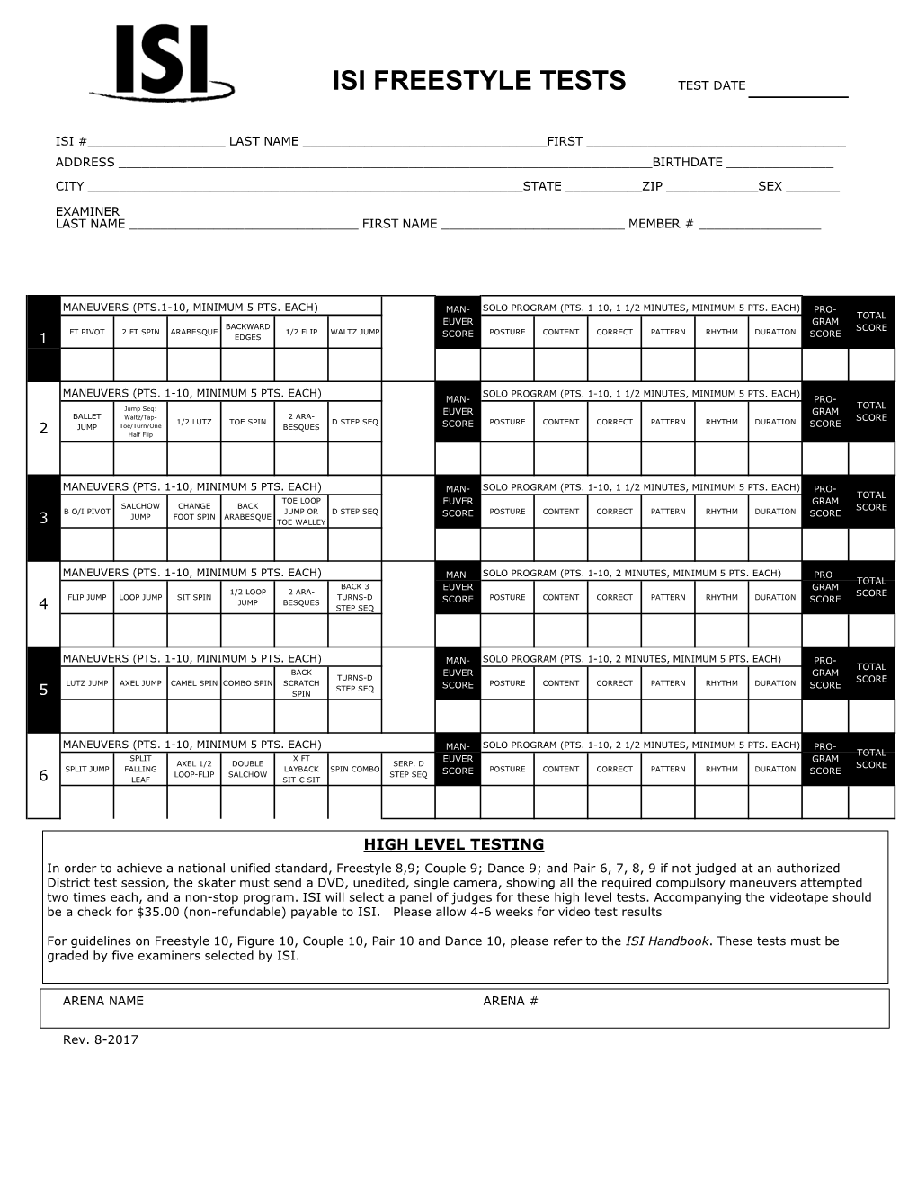 Isi Freestyle Tests Test Date