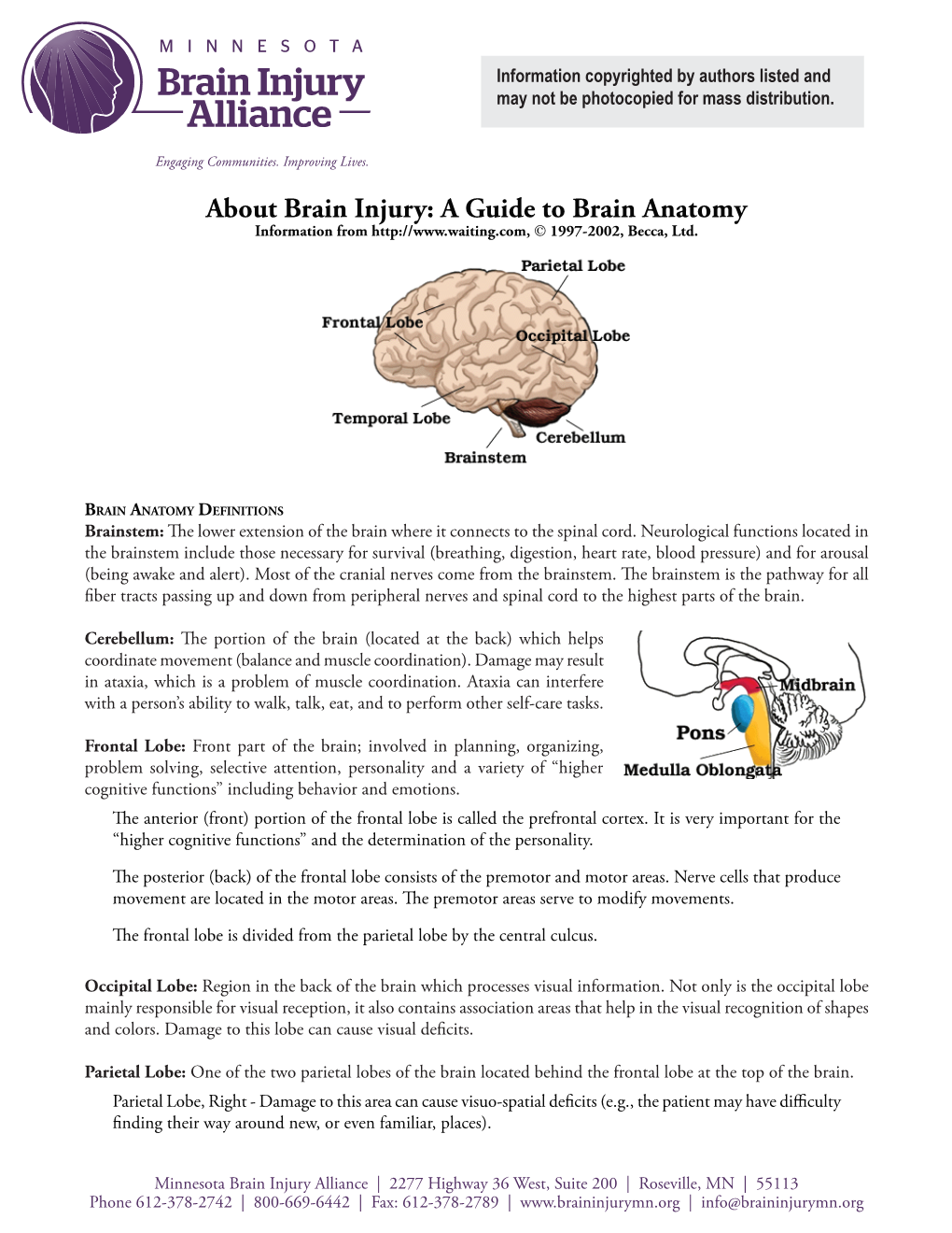 About Brain Injury: a Guide to Brain Anatomy Information from  1997-2002, Becca, Ltd