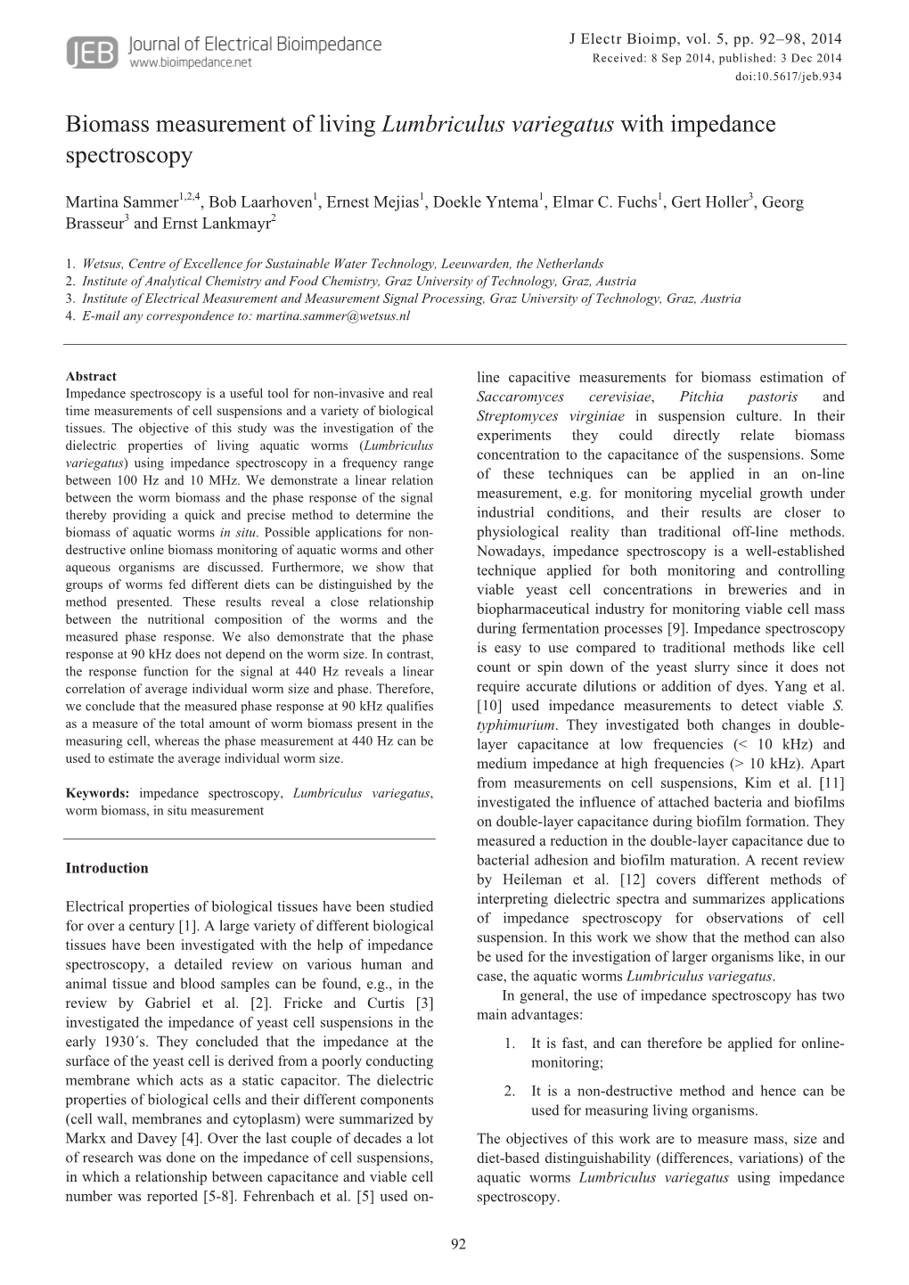 Lumbriculus Variegatus with Impedance Spectroscopy