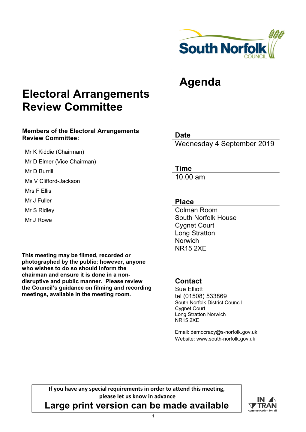 Electoral Arrangements Review Committee Agenda