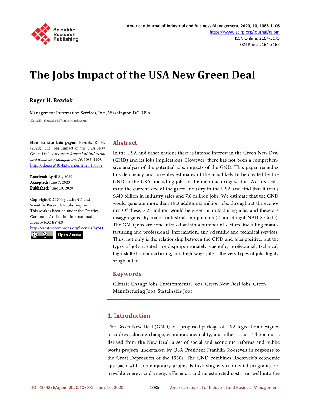 The Jobs Impact of the USA New Green Deal