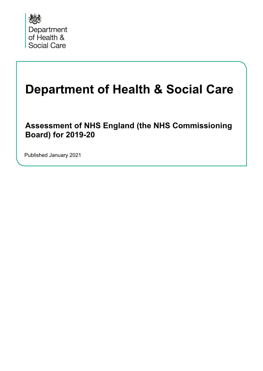 NHS England (The NHS Commissioning Board) for 2019-20