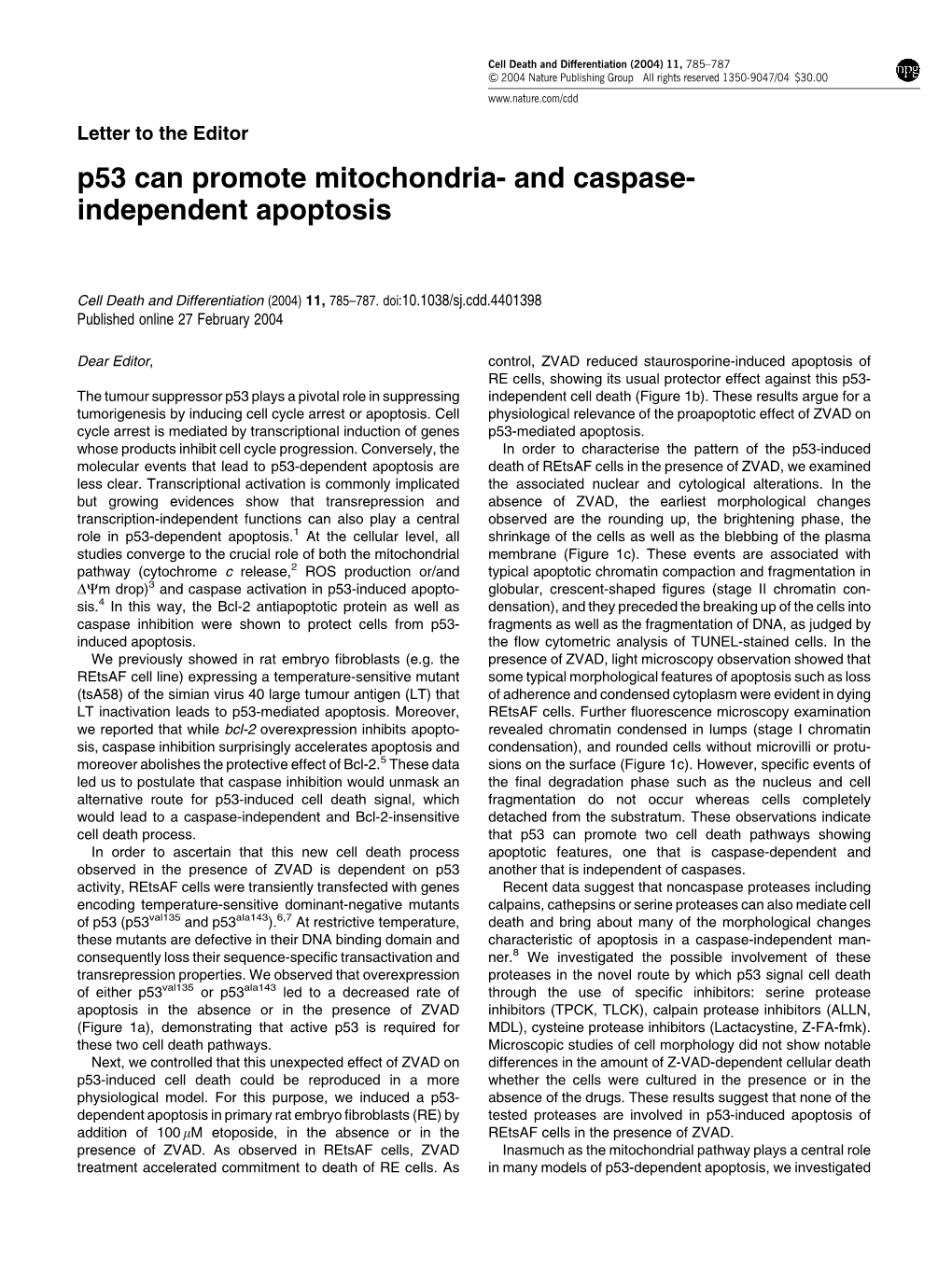 P53 Can Promote Mitochondria- and Caspase- Independent Apoptosis