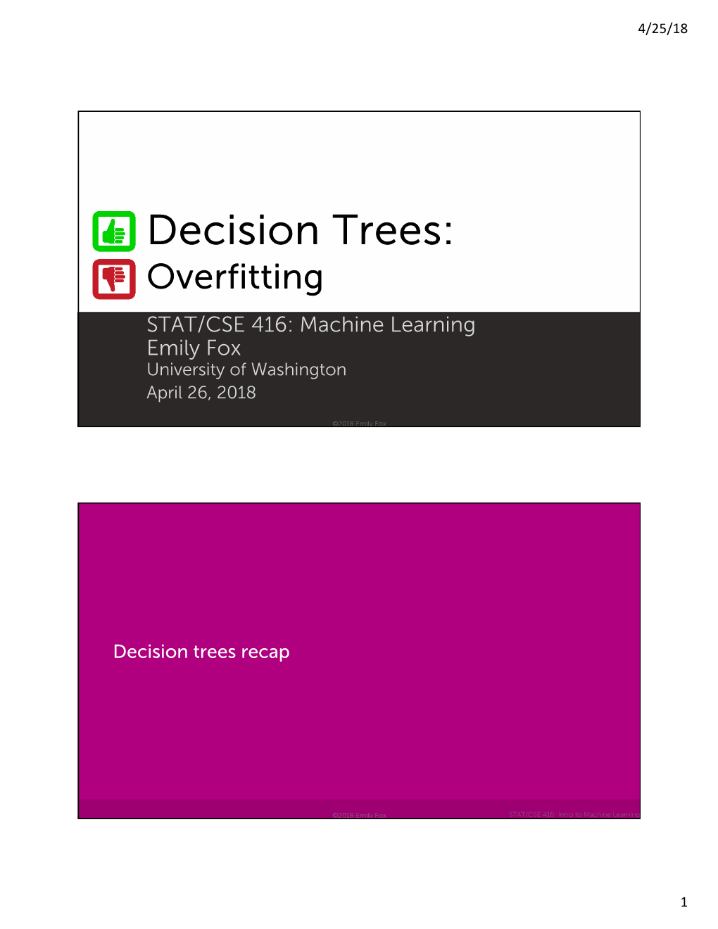 Decision Trees: Overfitting STAT/CSE 416: Machine Learning Emily Fox University of Washington April 26, 2018